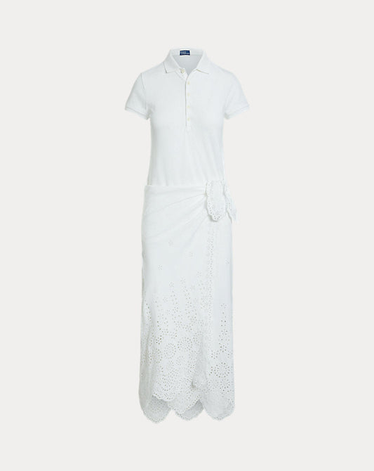 Eyelet Piqu¨¦ Wrap Polo Dress White
