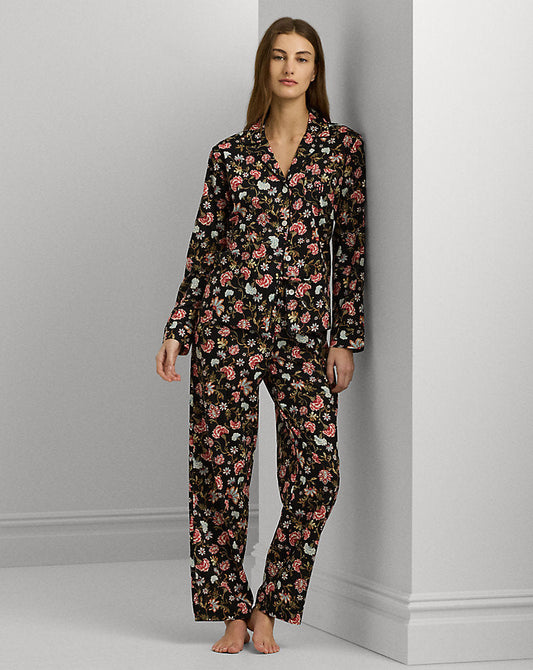 Floral Cotton-Blend Lawn Sleep Set Black