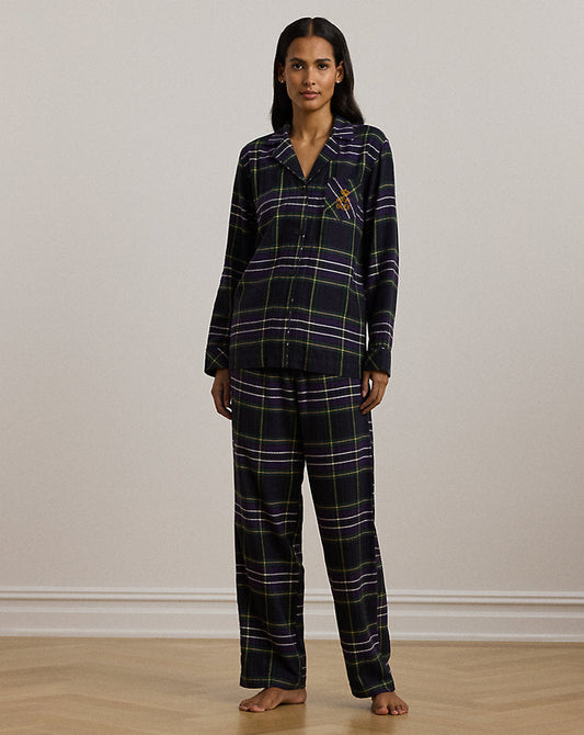 Plaid Herringbone Twill Sleep Set Black Plaid