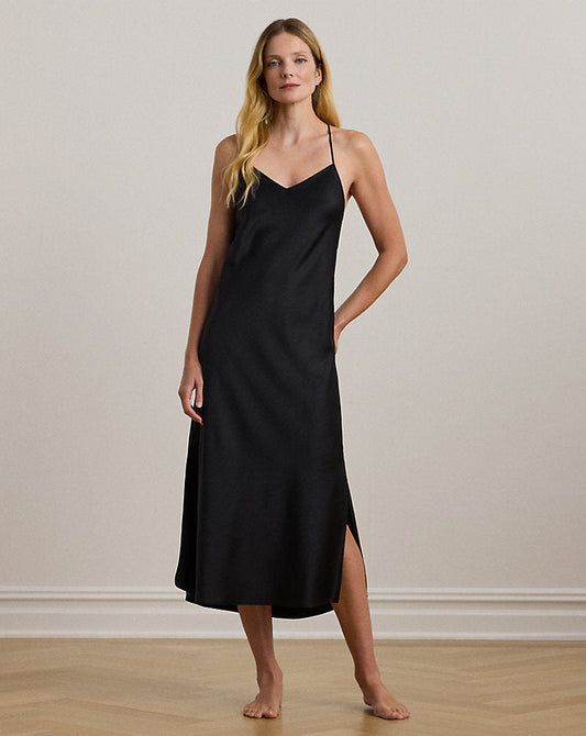 Satin Sleeveless Nightgown Black