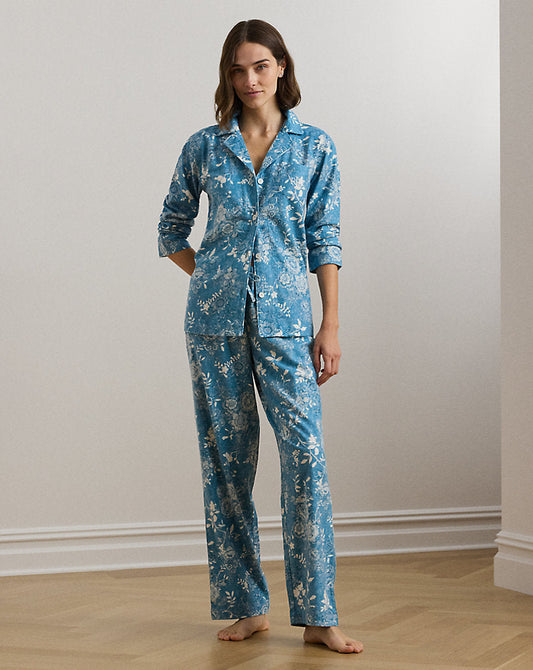 Floral Cotton-Blend Twill Sleep Set Blue Floral