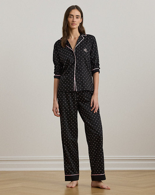 Polka-Dot Cotton-Blend Sateen Sleep Set Black Dot