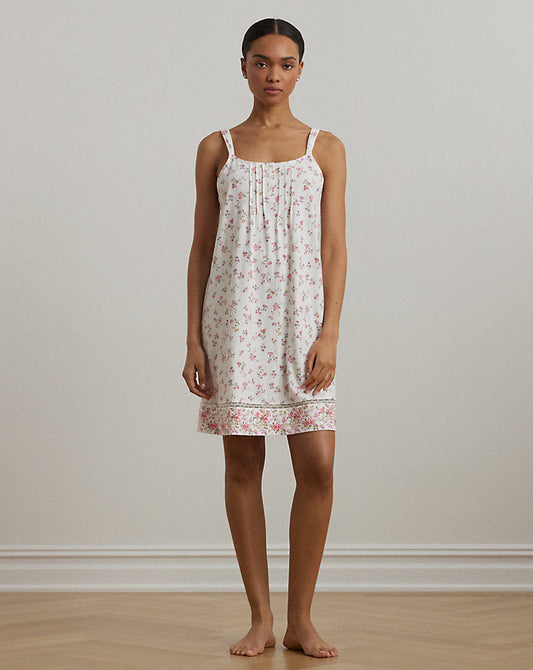 Floral Lace-Trim Jersey Nightgown Ivory Floral