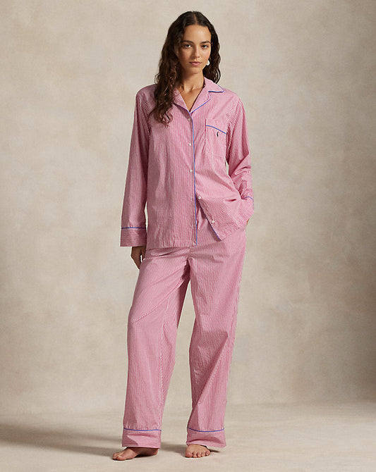 Striped Cotton Long-Sleeve Pyjama Set White Cloud X College Pin