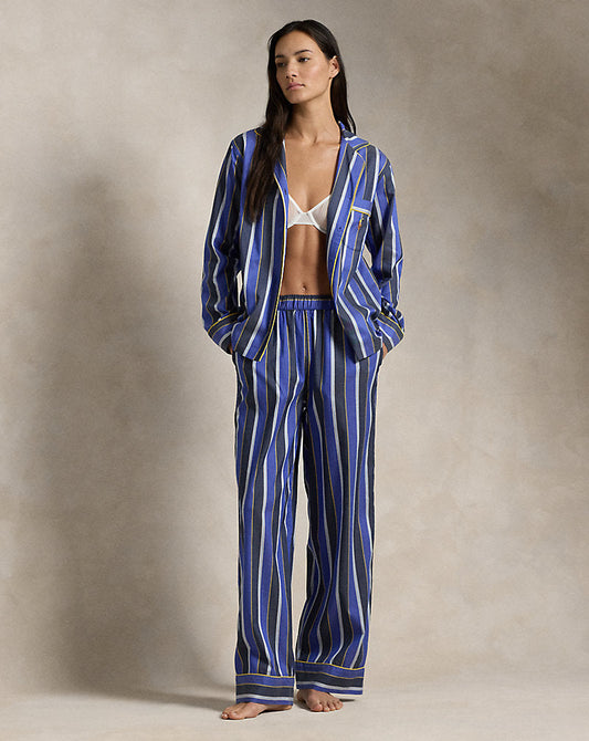 Striped Long-Sleeve Pyjama Set Navy Cricket