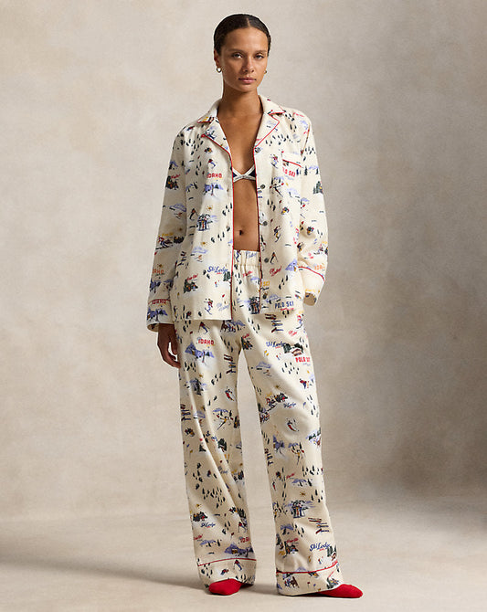 Ski-Motif Cotton Long-Sleeve Pyjama Set Ski Slp Prnt