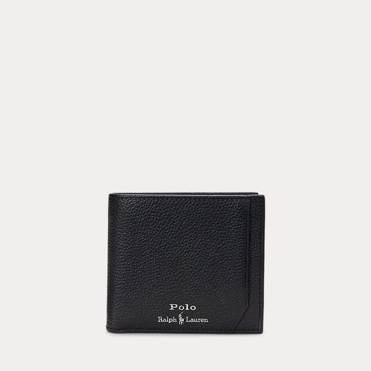 Pebbled Leather Billfold Coin Wallet Black
