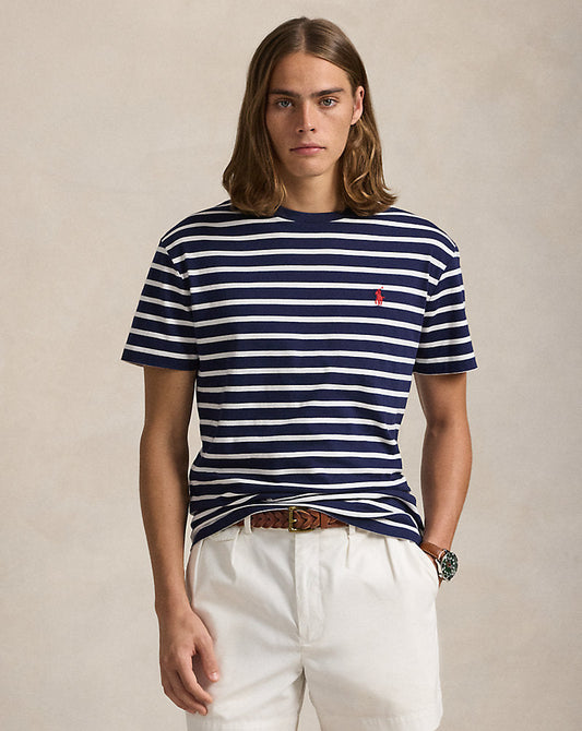 Custom Slim Fit Striped Jersey T-Shirt Newport Navy/White