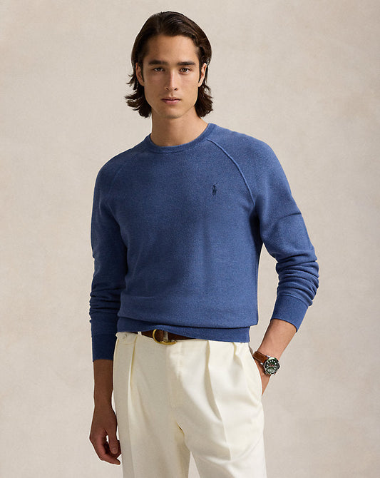 Textured Cotton Crewneck Jumper Blue Combo
