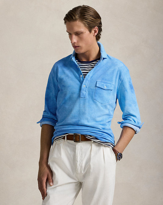 Garment-Dyed Mesh Polo Shirt Sky Blue