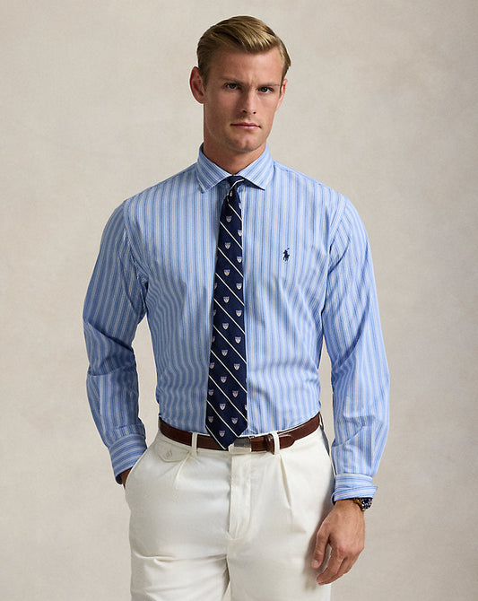 Custom Fit Striped Stretch Poplin Shirt Blue Multi