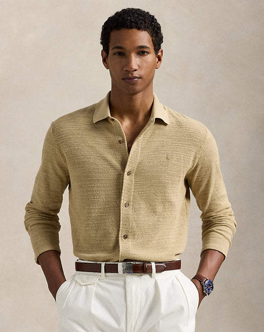 Textured Cotton-Linen Shirt Jumper Coastal Beige
