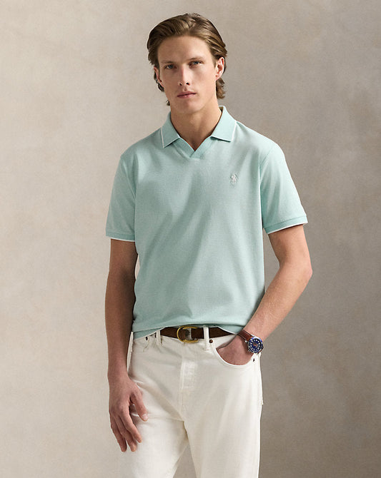 Jacquard Mesh Polo Shirt Celadon/White
