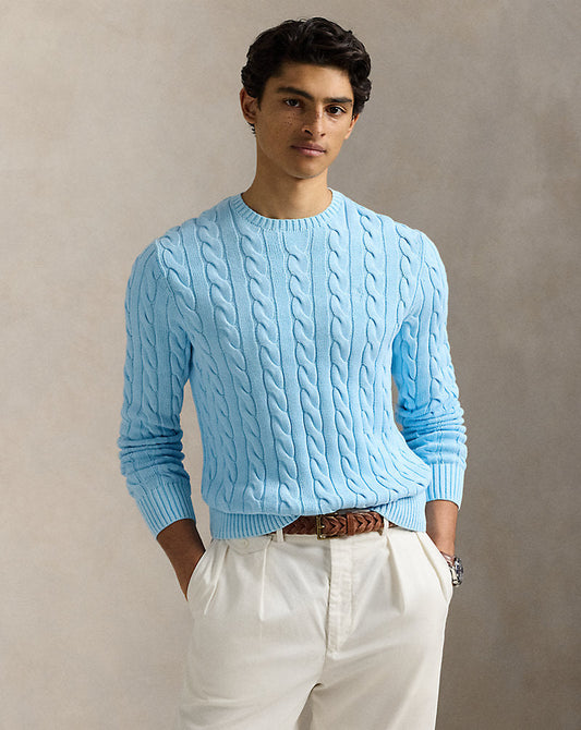 Cable-Knit Mineral-Dyed Cotton Jumper Sky