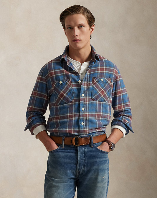 Classic Fit Plaid Twill Workshirt Blue/Red Multi