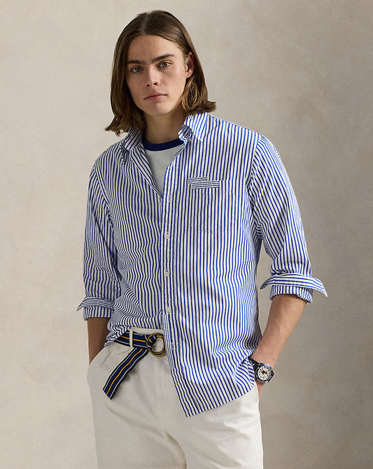 Classic Fit Repaired Poplin Shirt Blue White Mending