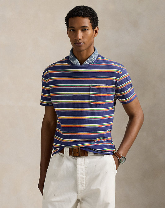 Classic Fit Striped Gauze Jersey T-Shirt New Classic Navy Multi