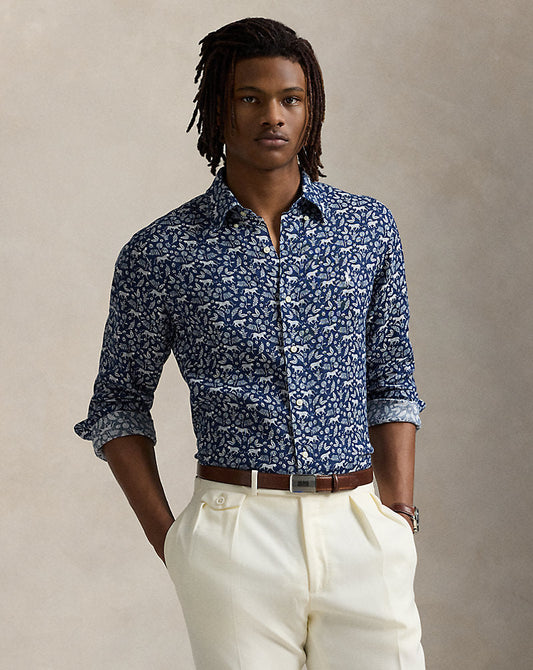 Custom Fit Print Linen Shirt Jaguar Palms