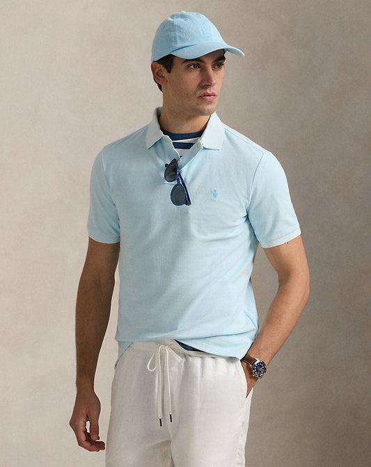 Custom Slim Mineral-Dyed Mesh Polo Shirt Sky