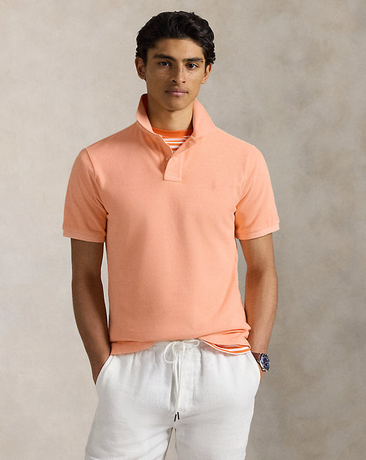 Custom Slim Mineral-Dyed Mesh Polo Shirt Amber