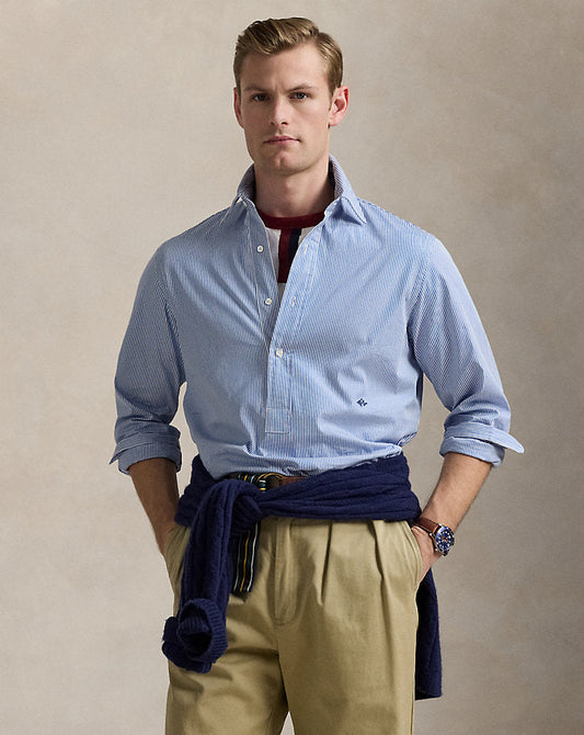 Classic Fit Striped Popover Shirt Blue White
