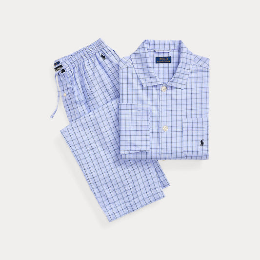 Monogram-Print Cotton Pyjama Set Blueplaid