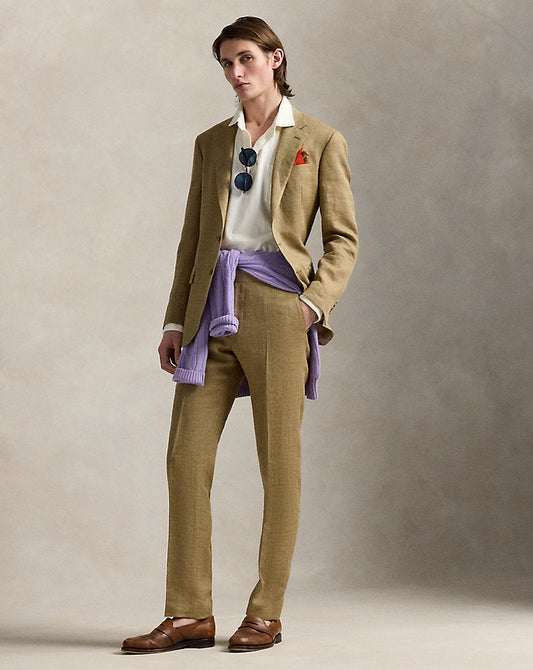 Linen-Silk Suit Trouser Tan/Brown