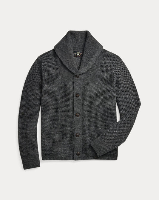Waffle-Knit Cashmere Cardigan Dark Grey Heather