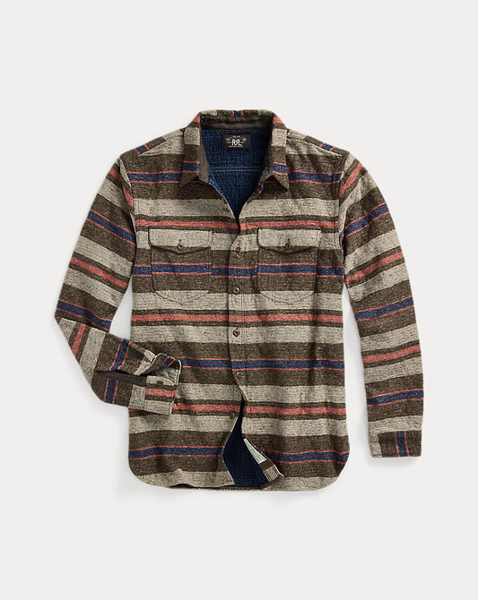 Striped Double Cloth Workshirt Brown Multi