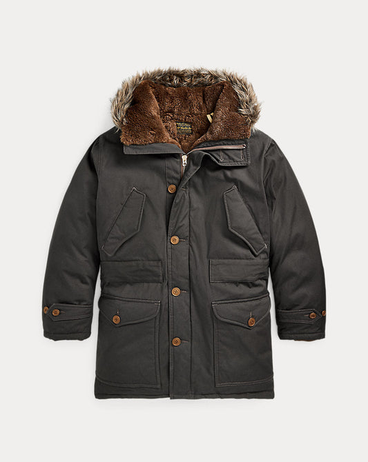 Faux Fur-Trim Oilcloth Parka Vintage Black