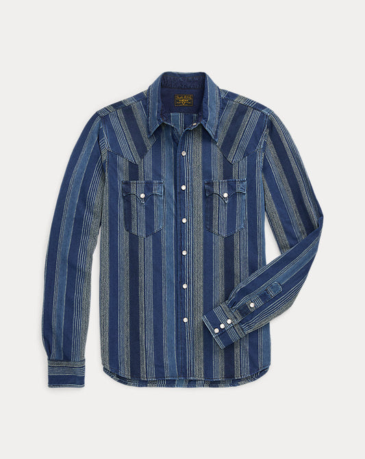 Slim Fit Indigo Striped Western Shirt Indigo/Multi