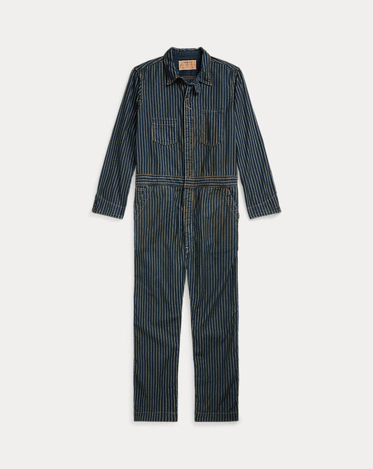 Indigo Dot-Stripe Twill Coverall Indigo Rinse