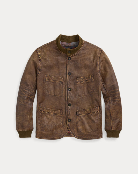 Leather Car Coat Vintage Brown