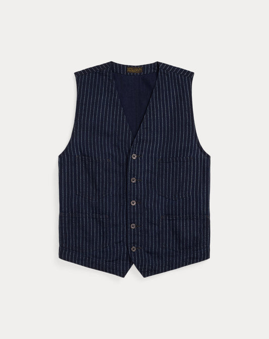 Indigo Twill Waistcoat Indigo/White