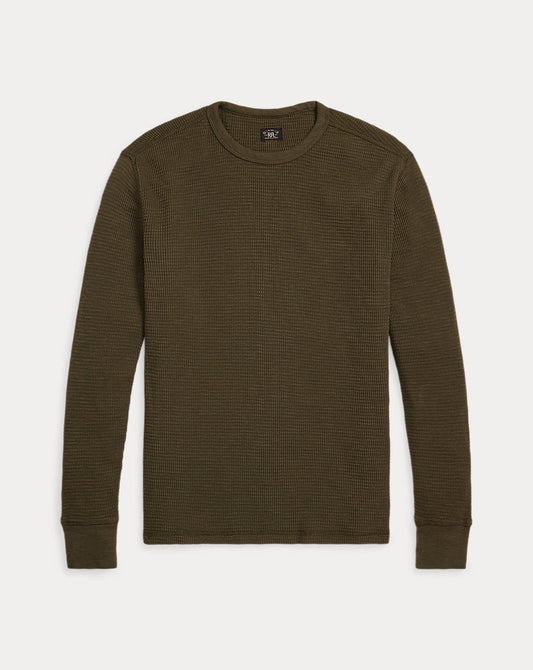 Garment-Dyed Waffle-Knit Crewneck Olive Brown