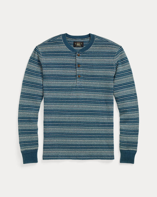Indigo Striped Jacquard Henley Shirt Indigo Multi