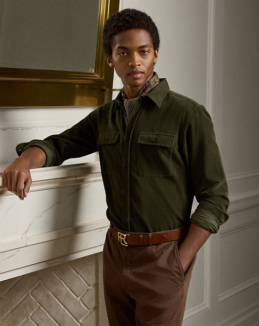 Cotton-Cashmere Corduroy Shirt Forest Night