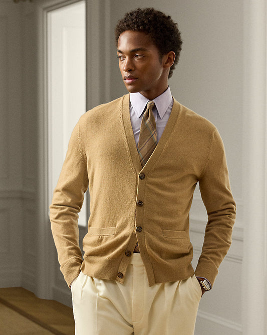 Cashmere V-Neck Cardigan Camel Melange