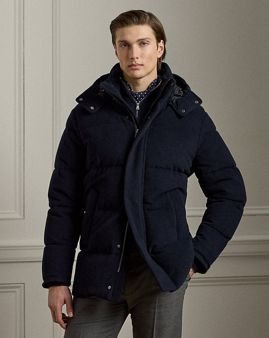Wool-Blend Down Hooded Jacket Classic Chairman Navy