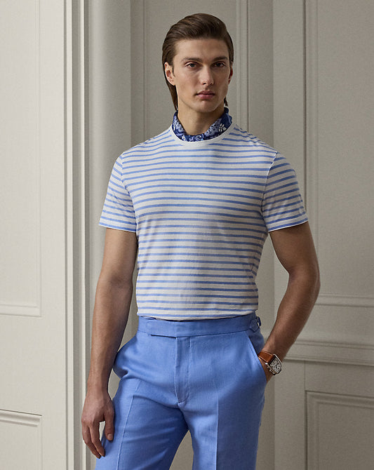 Striped Lisle Crewneck T-Shirt Deckwash White/ Cornflowe