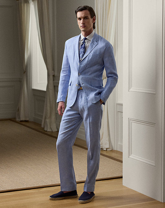 Glenn Hand-Tailored Houndstooth Trouser Cornflower Blue/white