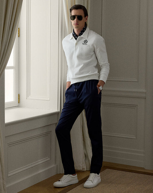 Hand-Tailored Stretch Satin Trouser Classic Chairman Navy
